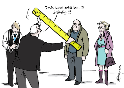 Cartoon: Ossis Wert schätzen (medium) by Pfohlmann tagged 2019,ostdeutschland,geschichte,deutschland,wertschätzung,ungleichheit,spaltung,kapitalismus,einheit,2019,ostdeutschland,geschichte,deutschland,wertschätzung,ungleichheit,spaltung,kapitalismus,einheit