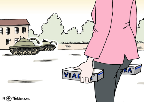 Cartoon: Panzer-Viagra (medium) by Pfohlmann tagged karikatur,cartoon,color,farbe,2014,deutschland,bundeswehr,von,der,leyen,verteidigungsministerin,mängelliste,potenzmittel,impotenz,panzer,ausstattung,zustand,armee,rüstung,mangel,waffen,beschaffung,ausrüstung,bericht,karikatur,cartoon,color,farbe,2014,deutschland,bundeswehr,von,der,leyen,verteidigungsministerin,mängelliste,viagra,potenzmittel,impotenz,panzer,ausstattung,zustand,armee,rüstung,mangel,waffen,beschaffung,ausrüstung,bericht