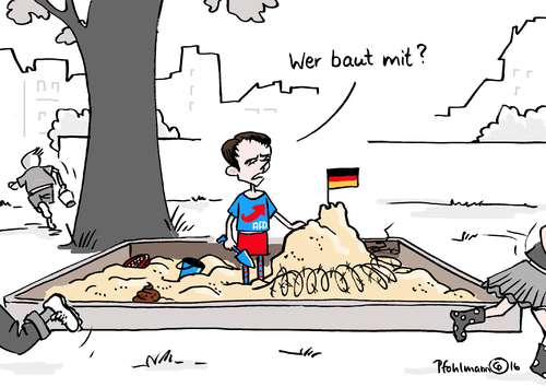 Cartoon: Petrys Sandburg (medium) by Pfohlmann tagged karikatur,cartoon,2016,color,deutschland,wahlen,landtagswahlen,petry,afd,alternative,für,sandkasten,kinder,sandburg,stacheldraht,grenzen,flüchtlingspolitik,rheinland,pfalz,sachsen,anhalt,baden,württemberg,wahlsieger,gewinner,koalitionen,regierungsbildung,schwierigkeiten,weigerung,zusammenarbeit,kompliziert,schwarz,rot,grün,ampel,schwampel,afghanistan,jamaika,karikatur,cartoon,2016,color,deutschland,wahlen,landtagswahlen,petry,afd,alternative,für,sandkasten,kinder,sandburg,stacheldraht,grenzen,flüchtlingspolitik,rheinland,pfalz,sachsen,anhalt,baden,württemberg,wahlsieger,gewinner,koalitionen,regierungsbildung,schwierigkeiten,weigerung,zusammenarbeit,kompliziert,schwarz,rot,grün,ampel,schwampel,afghanistan,jamaika