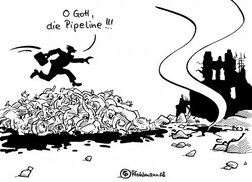 Cartoon: Pipeline (medium) by Pfohlmann tagged kaukasus,georgien,südossetien,russland,krieg,bombe,bombardierung,öl,pipeline,erdöl,kaukasus,abchasien,abschreckung,abspaltung,ausnahmezustand,autonomie,beitrittsversuch,bodenschatz,david,demokratisierung,dimitri sanakojew,diplomatie,dmitri medwedew,einmarsch,eskalation,fremdherrschaft,gas,gaslieferant,gaspipeline,nato,gebietsanspruch,georgien,goliath,hilflos,kaukasuskonflikt,kolonialpolitik,kompromisse,konflikt,kontrolle,krieg,kriegszustand,michail saakaschwili,militär,mobilmachung,nato beitritt,öllieferant,operettenarmee,panzer,pistole,provokation,putin,rakete,russland,schwarzmarkt,südossetien,südostsetien konflikt,territorium,tiflis,un,unabhängigkeit,unterstützung,verhandeln,verhandlungen,verhandlungstisch,waffen,waffenstillstand,waffenstillstandserklärung,waffenstillstandsvorschlag,waffenverkauf,wladimir,wladimir putin,dimitri,sanakojew,dmitri,medwede,michail,saakaschwili,beitritt,opfer,kriegsopfer,colleteral damage,südostsetien,colleteral,damage,medwedew