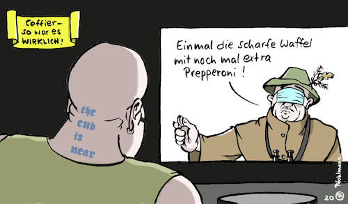 Cartoon: Prepperoni-Waffel (medium) by Pfohlmann tagged 2020,caffier,mecklenburg,vorpommern,waffe,jagd,jäger,prepper,nordkreuz,waffel,2020,caffier,mecklenburg,vorpommern,waffe,jagd,jäger,prepper,nordkreuz,waffel