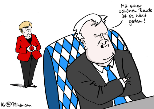 Cartoon: Raute reicht nicht (medium) by Pfohlmann tagged karikatur,cartoon,2016,color,farbe,deutschland,bayern,union,merkel,kanzlerkandidatur,2017,csu,cdu,zustimmung,unterstützung,seehofer,raute,geste,kandidatur,bundestagswahl,karikatur,cartoon,2016,color,farbe,deutschland,bayern,union,merkel,kanzlerkandidatur,2017,csu,cdu,zustimmung,unterstützung,seehofer,raute,geste,kandidatur,bundestagswahl