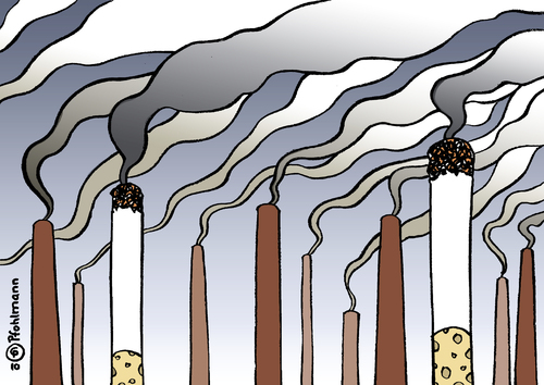 Cartoon: Schlote (medium) by Pfohlmann tagged deutschland,ökosteuer,tabaksteuer,steuerreform,sparkpaket,finanzpolitik,steuerpolitik,steuer,steuern,klimaschutz,emissionen,co2,schlot,kamin,industrie,industrierabatte,ökosteuerentlastung,raucher,tabaksteuer,rauchen,tabak,industrie,öko,sparpaket,cdu,csu,fdp,scharz,gelb,ökosteuer,senkung,erhöhung,normalverbraucher,zigarren,konzerne,energieverbrauch,energie,rabatt