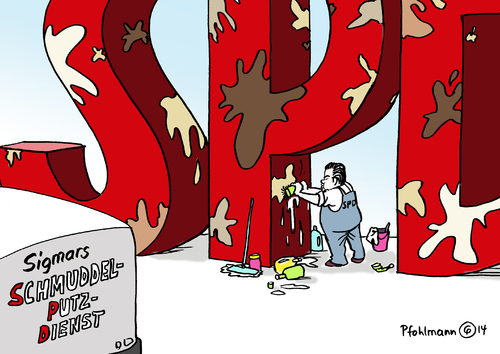 Cartoon: SchmuddelPutzDienst (medium) by Pfohlmann tagged karikatur,cartoon,2014,color,farbe,deutschland,spd,schmuddel,putz,dienst,gabriel,edathy,affäre,kinderporno,kinderpornographie,parteivorsitzender,drogen,partei,putzdienst,putzen,karikatur,cartoon,2014,color,farbe,deutschland,spd,schmuddel,putz,dienst,gabriel,edathy,affäre,kinderporno,kinderpornographie,parteivorsitzender,drogen,partei,putzdienst,putzen