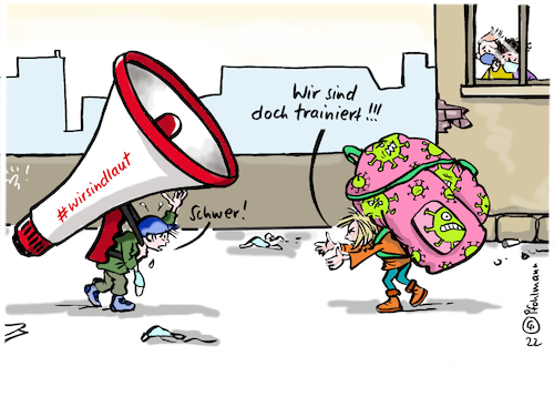 Cartoon: Schüler sind laut (medium) by Pfohlmann tagged corona,coronavirus,pandemie,maßnahmen,kinder,jugendliche,schüler,schülerinnen,schule,schulranzen,megafon,megaphon,wirsindlaut,schülersprecher,aktion,protest,inzidenz,lüftung,masken,ansteckung,krankheit,gesundheit,durchseuchung,corona,coronavirus,pandemie,maßnahmen,kinder,jugendliche,schüler,schülerinnen,schule,schulranzen,megafon,megaphon,wirsindlaut,schülersprecher,aktion,protest,inzidenz,lüftung,masken,ansteckung,krankheit,gesundheit,durchseuchung