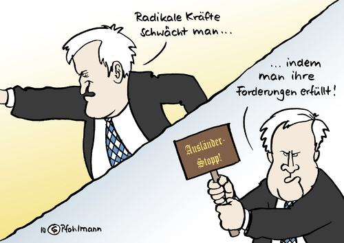 Cartoon: Seehofer radikal (medium) by Pfohlmann tagged integration,zuwanderung,migration,einwanderung,einwanderer,migranten,seehofer,csu,ausländer,stop,stopp,zuwanderungsstopp,radikale,rechts,rechte,integration,zuwanderung,migration,einwanderung,einwanderer,migranten,horst seehofer,csu,ausländer,radikale,horst,seehofer