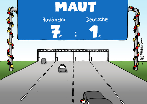 Cartoon: Siebenzueins-Maut (medium) by Pfohlmann tagged karikatur,cartoon,color,farbe,2014,deutschland,maut,autobahn,verkehr,gebühr,fußball,weltmeisterschaft,fußballweltmeisterschaft,brasilien,spiel,fußballspiel,ergebnis,spielergebnis,sieben,eins,bevorzugung,deutsche,ausländer,pkw,autos,autoverkehr,straßengebühr,dobrindt,konzept,eu,autobahnschild,karikatur,cartoon,color,farbe,2014,deutschland,maut,autobahn,verkehr,gebühr,fußball,weltmeisterschaft,fußballweltmeisterschaft,brasilien,spiel,fußballspiel,ergebnis,spielergebnis,sieben,eins,bevorzugung,deutsche,ausländer,pkw,autos,autoverkehr,straßengebühr,dobrindt,konzept,eu,autobahnschild