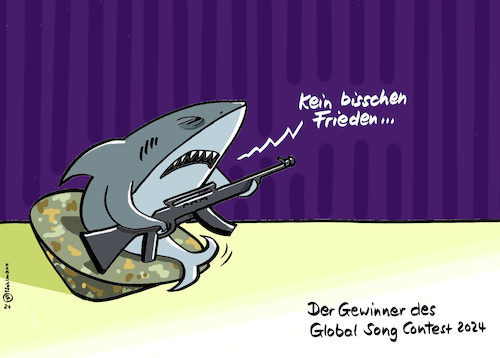 Cartoon: Song Contest Frieden (medium) by Pfohlmann tagged song,contest,songcontest,esc,eurovision,global,welt,frieden,krieg,hai,nemo,fisch,gewinner,schlager,songs,lied,sieger,malmö,ukraine,russland,gaza,israel,hamas,nicole,song,contest,songcontest,esc,eurovision,global,welt,frieden,krieg,hai,nemo,fisch,gewinner,schlager,songs,lied,sieger,malmö,ukraine,russland,gaza,israel,hamas,nicole