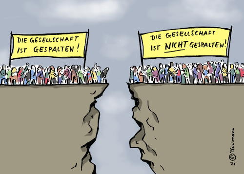 Cartoon: Spaltung keine Spaltung (medium) by Pfohlmann tagged spaltung,gesellschaft,demokratie,bevölkerung,volk,bürgerinnen,bürger,meinung,streit,konflikt,politik,spaltung,gesellschaft,demokratie,bevölkerung,volk,bürgerinnen,bürger,meinung,streit,konflikt,politik