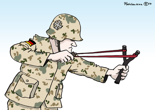 Cartoon: Steinschleuder (medium) by Pfohlmann tagged karikatur,cartoon,color,farbe,2014,deutschland,bundeswehr,ausstattung,zustand,armee,rüstung,mangel,schleuder,steinschleuder,waffen,beschaffung,ausrüstung,karikatur,cartoon,color,farbe,2014,deutschland,bundeswehr,ausstattung,zustand,armee,rüstung,mangel,schleuder,steinschleuder,waffen,beschaffung,ausrüstung