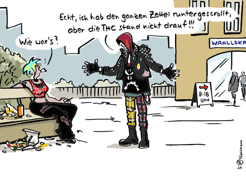 Cartoon: THC? (medium) by Pfohlmann tagged europawahlen,europawahl,parteien,kandidaten,punk,kiffen,thc,cannabis,hanf,wahlliste,erstwähler,jungwähler,wählen,abstimmung,jugendliche,europawahlen,europawahl,parteien,kandidaten,punk,kiffen,thc,cannabis,hanf,wahlliste,erstwähler,jungwähler,wählen,abstimmung,jugendliche