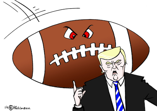 Cartoon: Trump Football (medium) by Pfohlmann tagged karikatur,cartoon,color,farbe,2017,usa,trump,präsident,football,nfl,ball,flagge,fahne,respekt,rassismus,spieler,nationalhymne,hymne,knien,footballspieler,karikatur,cartoon,color,farbe,2017,usa,trump,präsident,football,nfl,ball,flagge,fahne,respekt,rassismus,spieler,nationalhymne,hymne,knien,footballspieler