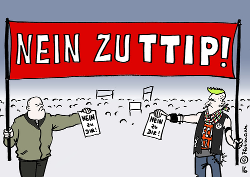 Cartoon: TTIP Neins (medium) by Pfohlmann tagged karikatur,cartoon,2016,color,farbe,deutschland,usa,eu,freihandelsabkommen,ttip,demonstrationen,demonstranten,links,rechts,einig,nein,zu,dir,widerstand,proteste,demo,großdemonstration,linke,rechte,karikatur,cartoon,2016,color,farbe,deutschland,usa,eu,freihandelsabkommen,ttip,demonstrationen,demonstranten,links,rechts,einig,nein,zu,dir,widerstand,proteste,demo,großdemonstration,linke,rechte