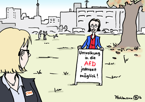 Cartoon: Umvolkung AfD (medium) by Pfohlmann tagged karikatur,cartoon,2016,color,farbe,deutschland,afd,cdu,umvolkung,von,storch,mdb,abgeordnete,kudla,twitter,tweet,nationalsozialismus,begriff,partei,wechsel,karikatur,cartoon,2016,color,farbe,deutschland,afd,cdu,umvolkung,von,storch,mdb,abgeordnete,kudla,twitter,tweet,nationalsozialismus,begriff,partei,wechsel