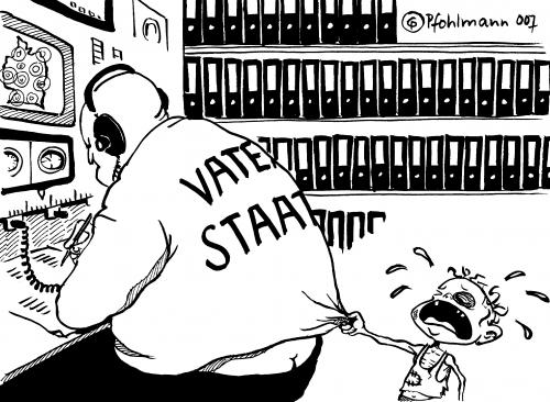 Cartoon: Vater Staat (medium) by Pfohlmann tagged überwachung,staat,kinderschutz,,vater,staat,überwachung,kinderschutz,kinder,akten,archiv,aufmerksamkeit,hilfe,sos,hilferuf,misshandlung,schläge,prügel,erziehung,kontrollieren,überwachen,ignorieren,vernachlässigen,zeit,beschäftigt