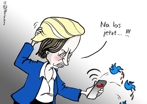 Cartoon: von Storch twittert (medium) by Pfohlmann tagged karikatur,cartoon,color,farbe,2018,deutschland,afd,von,storch,volksverhetzung,twitter,twittern,handy,smartphone,sperrung,netzwerkdurchsetzungsgesetz,zensur,account,internet,soziale,medien,hass,hassposting,strafanzeige,anzeigen,muslime,feindseligkeit,posting,perücke,trump,frisur,haare,potus,gemeinschaftsrichtlinien,verstoß,karikatur,cartoon,color,farbe,2018,deutschland,afd,von,storch,volksverhetzung,twitter,twittern,handy,smartphone,sperrung,netzwerkdurchsetzungsgesetz,zensur,account,internet,soziale,medien,hass,hassposting,strafanzeige,anzeigen,muslime,feindseligkeit,posting,perücke,trump,frisur,haare,potus,gemeinschaftsrichtlinien,verstoß