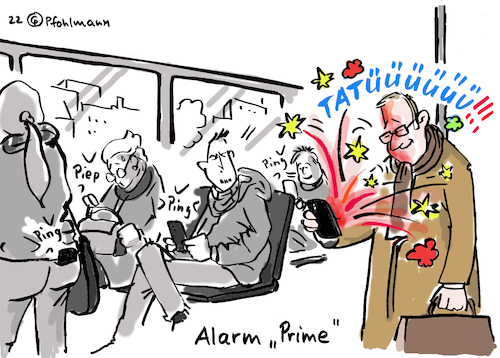 Cartoon: Warn-SMS Prime (medium) by Pfohlmann tagged warntag,sms,handy,smartphone,klingelton,alarm,katastrophenschutz,notfall,luxus,prime,warntag,sms,handy,smartphone,klingelton,alarm,notfall,luxus,prime