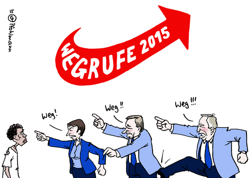 Cartoon: Wegrufe 2015 (medium) by Pfohlmann tagged karikatur,cartoon,2015,color,farbe,deutschland,afd,alternative,für,petry,lucke,gauland,richtungsstreit,flügelkampf,flügelstreit,weckruf,wegrufe,pfeil,logo,partei,parteitag,spaltung,konservativ,liberal,ausländerfeindlich,rechts,mitte,weg,karikatur,cartoon,2015,color,farbe,deutschland,afd,alternative,für,petry,lucke,gauland,richtungsstreit,flügelkampf,flügelstreit,weckruf,wegrufe,pfeil,logo,partei,parteitag,spaltung,konservativ,liberal,ausländerfeindlich,rechts,mitte,weg