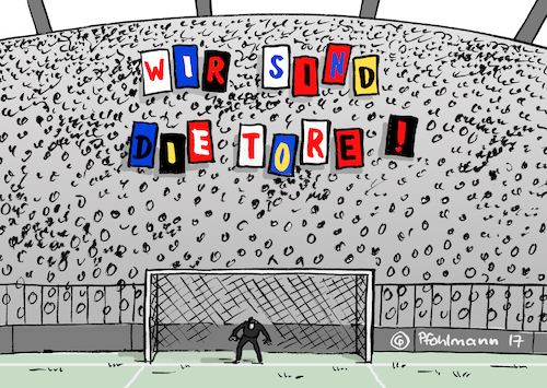 Cartoon: Wir sind die Tore (medium) by Pfohlmann tagged karikatur,cartoon,2017,color,farbe,deutschland,bundesliga,fußball,ausschreitungen,hass,transparente,parolen,stadion,hooligans,vereine,sperre,tore,karikatur,cartoon,2017,color,farbe,deutschland,bundesliga,fußball,ausschreitungen,hass,transparente,parolen,stadion,hooligans,vereine,sperre,tore