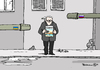 Cartoon: Entspannet! (small) by Pfohlmann tagged karikatur,cartoon,color,farbe,2014,ukraine,russland,eu,krise,einmarsch,konflikt,militär,steinmeier,außenminister,entspannet,deeskalation,frieden,deeskalieren,gespräche,gespräch,dialog,wachturm,panzer,vermittlung