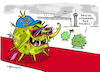 Cartoon: Malle-Virus (small) by Pfohlmann tagged corona,coronavirus,mutation,mutante,mutanten,malle,mallorca,inzidenz,tourismus,reisen,tourist,infektion,gesundheit,pandemie,krankheit,roter,teppich,flugzeug,globalisierung,b117,ansteckung