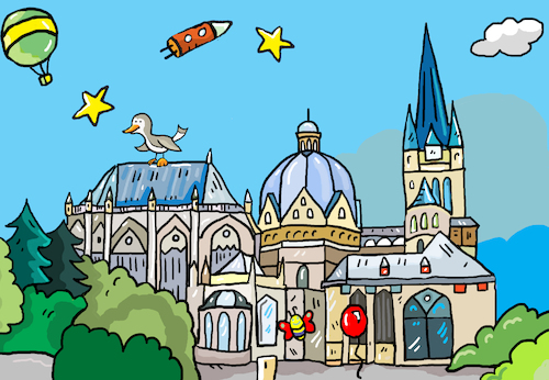 Cartoon: Aachen Dom (medium) by sabine voigt tagged aachen,dom,kirche,karl,tourismus,stadt,religion