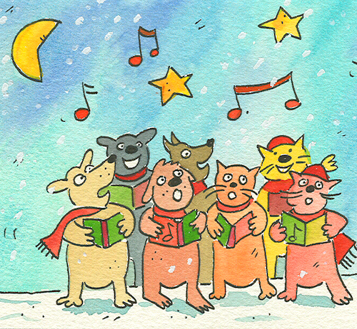 Cartoon: Chor Sänger (medium) by sabine voigt tagged chor,sänger,krippe,weihnachten,heilige,drei,könige,christentum,religion,jesus,kirche,fest,geschenke