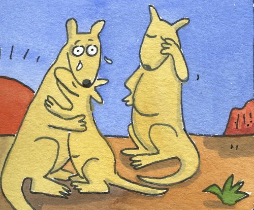 Cartoon: känguru familie (medium) by sabine voigt tagged eltern,abschied,familie,känguru,kind,tiere,australien
