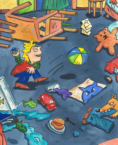 Cartoon: kinderzimmer (medium) by sabine voigt tagged kinderzimmer,aufräumen,unordnung,spielen