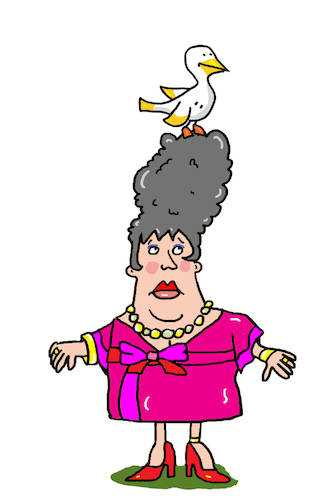 Cartoon: Möven Angriff (medium) by sabine voigt tagged möge,möven,angriff,vögel,natur,frisur,attacke,brüten,nest,küste,gefahr