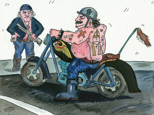 Cartoon: rocker motorad (medium) by sabine voigt tagged rocker,motorad,nazi,gewalt,agression,hells,angels,bande