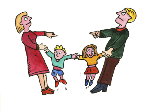 Cartoon: scheidung Trennung (medium) by sabine voigt tagged scheidung,trennung,ehe,kinder,kindergeld,streit,konflikt
