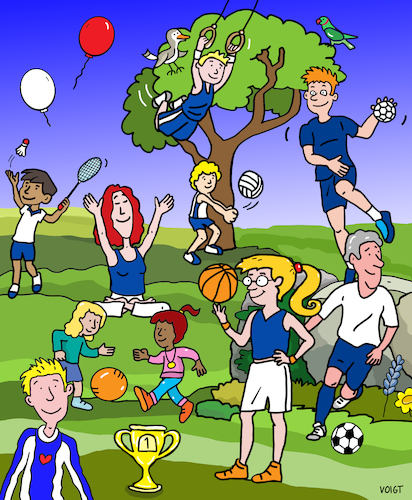 Cartoon: sport (medium) by sabine voigt tagged sport,turnen,badminton,fußball,handball,basketball,volleyball,verein,schule,sportunterricht
