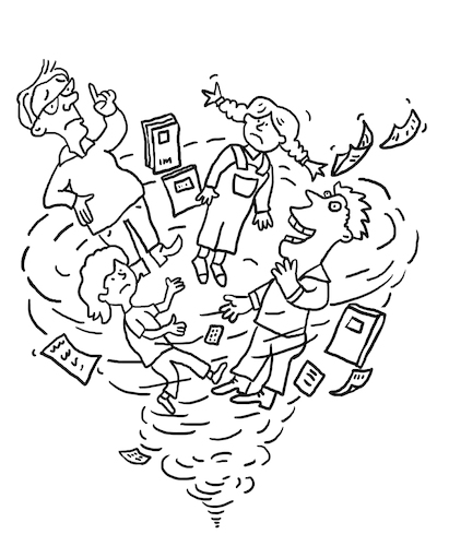Cartoon: Stressspirale stress (medium) by sabine voigt tagged stressspirale,stress,arbeit,multitasking,burnout,büro,computer,tarif,gewerkschaft,überforderung