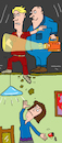 Cartoon: handwerker dachboden (small) by sabine voigt tagged handwerker,dachboden,baustelle,immobilie,wohnen,unfall,versicherung,haftpflicht,dachgeschoss,decke,mieter,vermieter,dachdecker