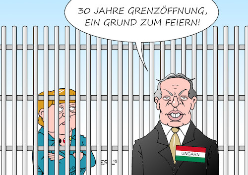 Cartoon: 30 Jahre Grenzöffnung (medium) by Erl tagged politik,1989,grenzöffnung,ungarn,österreich,möglichkeit,flucht,ddr,bürger,westen,erinnerung,merkel,orban,rechtspopulismus,nationalismus,rassismus,abschottung,migration,zaun,europa,eu,karikatur,erl,politik,1989,grenzöffnung,ungarn,österreich,möglichkeit,flucht,ddr,bürger,westen,erinnerung,merkel,orban,rechtspopulismus,nationalismus,rassismus,abschottung,migration,zaun,europa,eu,karikatur,erl