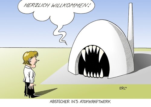 Cartoon: Abstecher ins Atomkraftwerk (medium) by Erl tagged merkel,energiereise,atomenergie,atomkraftwerk,betreiber,energieriesen,energiekonzerne,brennelementesteuer,atomsteuer,abgabe,ablehnung,angela merkel,energie,energiereise,atomenergie,atomkraftwerk,betreiber,energieriesen,energiekonzerne,brennelementesteuer,atomsteuer,abgabe,ablehnung,erneuerbar,wind,windkraft,solarenergie,wasserkraft,atomkraft,akw,alternative,umwelt,natur,angela,merkel