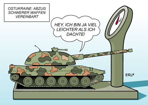 Cartoon: Abzug schwerer Waffen (medium) by Erl tagged ukraine,ostukraine,krieg,waffenstillstand,abzug,scher,waffen,separatisten,russland,panzer,gewicht,waage,karikatur,erl,ukraine,ostukraine,krieg,waffenstillstand,abzug,scher,waffen,separatisten,russland,panzer,gewicht,waage