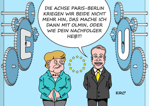 Cartoon: Achse Paris-Berlin (medium) by Erl tagged politik,bundeskanzlerin,angela,merkel,ende,amtszeit,abschied,besuch,frankreich,präsident,emmanuel,macron,eu,mangel,antrieb,achse,paris,berlin,motor,karikatur,erl,politik,bundeskanzlerin,angela,merkel,ende,amtszeit,abschied,besuch,frankreich,präsident,emmanuel,macron,eu,mangel,antrieb,achse,paris,berlin,motor,karikatur,erl