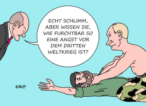 Cartoon: Ängste und Sorgen (medium) by Erl tagged politik,krieg,angriff,überfall,wladimir,putin,russland,ukraine,deutschland,diskussion,lieferung,schwere,waffen,waffenlieferung,grüne,dafür,spd,gespalten,bundeskanzler,olaf,scholz,vorsicht,angst,dritter,weltkrieg,atomkrieg,wolodymyr,selenskyj,karikatur,erl,politik,krieg,angriff,überfall,wladimir,putin,russland,ukraine,deutschland,diskussion,lieferung,schwere,waffen,waffenlieferung,grüne,dafür,spd,gespalten,bundeskanzler,olaf,scholz,vorsicht,angst,dritter,weltkrieg,atomkrieg,wolodymyr,selenskyj,karikatur,erl