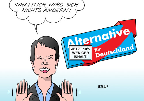 Cartoon: AfD-Austritte (medium) by Erl tagged afd,machtkampf,petry,lucke,rechtsruck,mitglieder,austritt,austrittswelle,rechtspopulismus,rechtsextremismus,inhalt,verpackung,karikatur,erl,afd,machtkampf,petry,lucke,rechtsruck,mitglieder,austritt,austrittswelle,rechtspopulismus,rechtsextremismus,inhalt,verpackung