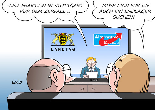 Cartoon: AfD Baden-Württemberg (medium) by Erl tagged erl,karikatur,suche,endlager,atommüll,atomenergie,radioaktivität,antisemitismus,gedeon,wolfgang,meuthen,jörg,mitglieder,austritt,zerfall,streit,landtag,stuttgart,württemberg,baden,afd,afd,baden,württemberg,stuttgart,landtag,streit,zerfall,austritt,mitglieder,jörg,meuthen,wolfgang,gedeon,antisemitismus,radioaktivität,atomenergie,atommüll,endlager,suche,karikatur,erl