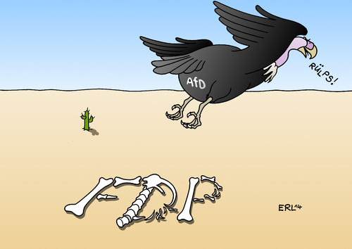 Cartoon: AfD FDP (medium) by Erl tagged thüringen,landtagswahl,brandenburg,partei,afd,aufstieg,verlust,rauswurf,fdp,tod,gerippe,knochen,wüste,geier,afd,fdp
