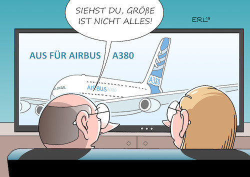 Cartoon: Airbus A380 (medium) by Erl tagged politik,wirtschaft,luftfahrt,flugzeug,flugzeugbau,airbus,a380,größe,konzept,fehler,nachfrage,gering,bau,einstellung,paar,mann,frau,fernsehen,karikatur,erl,politik,wirtschaft,luftfahrt,flugzeug,flugzeugbau,airbus,a380,größe,konzept,fehler,nachfrage,gering,bau,einstellung,paar,mann,frau,fernsehen,karikatur,erl