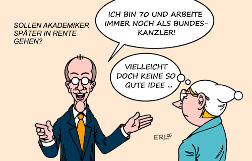 Cartoon: Akademiker-Rente (medium) by Erl tagged politik,rente,vorschlag,akademiker,beitragsjahre,bundeskanzler,friedrich,merz,michel,karikatur,erl,politik,rente,vorschlag,akademiker,beitragsjahre,bundeskanzler,friedrich,merz,michel,karikatur,erl