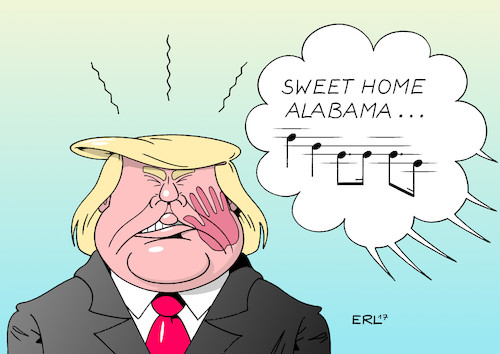 Cartoon: Alabama (medium) by Erl tagged usa,wahl,senat,alabama,kandidat,republikaner,roy,moore,erzkonservativ,rassismus,rechtspopulismus,vorwurf,sexueller,missbrauch,minderjährige,unterstützung,präsident,donald,trump,niederlage,ohrfeige,watschn,sieger,demokraten,doug,jones,lied,sweet,home,lynyrd,skynyrd,südstaaten,konservativ,karikatur,erl,usa,wahl,senat,alabama,kandidat,republikaner,roy,moore,erzkonservativ,rassismus,rechtspopulismus,vorwurf,sexueller,missbrauch,minderjährige,unterstützung,präsident,donald,trump,niederlage,ohrfeige,watschn,sieger,demokraten,doug,jones,lied,sweet,home,lynyrd,skynyrd,südstaaten,konservativ,karikatur,erl
