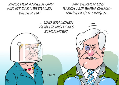 Cartoon: Alles wieder gut! (medium) by Erl tagged ministerpräsident,seehofer,bayern,csu,bundeskanzlerin,merkel,cdu,streit,flüchtlinge,angriffe,vertrauen,interview,boxkampf,boxhandschuhe,bundespräsident,gauck,rückzug,amtszeit,nachfolger,vorschlag,geißler,schlichtung,karikatur,erl,ministerpräsident,seehofer,bayern,csu,bundeskanzlerin,merkel,cdu,streit,flüchtlinge,angriffe,vertrauen,interview,boxkampf,boxhandschuhe,bundespräsident,gauck,rückzug,amtszeit,nachfolger,vorschlag,geißler,schlichtung,karikatur,erl