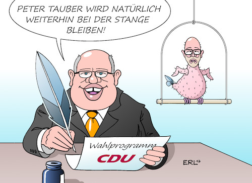 Cartoon: Altmaier federführend (medium) by Erl tagged peter,altmaier,kanzleramt,minister,kanzleramtsminister,berufung,ausarbeitung,wahlprogramm,federführend,wahlkampf,entmachtung,generalsekretär,tauber,rupfen,federn,lassen,stange,karikatur,erl,peter,altmaier,kanzleramt,minister,kanzleramtsminister,berufung,ausarbeitung,wahlprogramm,federführend,wahlkampf,entmachtung,generalsekretär,tauber,rupfen,federn,lassen,stange,karikatur,erl