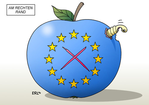 Cartoon: Am rechten Rand (medium) by Erl tagged eu,europa,wahl,europawahl,parlament,gegner,skeptiker,rechtspopulismus,euro,kritik,austritt,apfel,wurm,eu,europa,wahl,europawahl,parlament,gegner,skeptiker,rechtspopulismus,euro,kritik,austritt,apfel,wurm