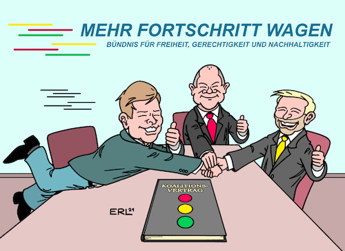 Cartoon: Ampel II (medium) by Erl tagged politik,regierung,neu,ampel,koalition,spd,grüne,fdp,praesentation,koalitionsvertrag,vorteil,liberale,nachteil,robert,habeck,olaf,scholz,christian,lindner,handschlag,tisch,fortschritt,karikatur,erl,politik,regierung,neu,ampel,koalition,spd,grüne,fdp,praesentation,koalitionsvertrag,vorteil,liberale,nachteil,robert,habeck,olaf,scholz,christian,lindner,handschlag,tisch,fortschritt,karikatur,erl